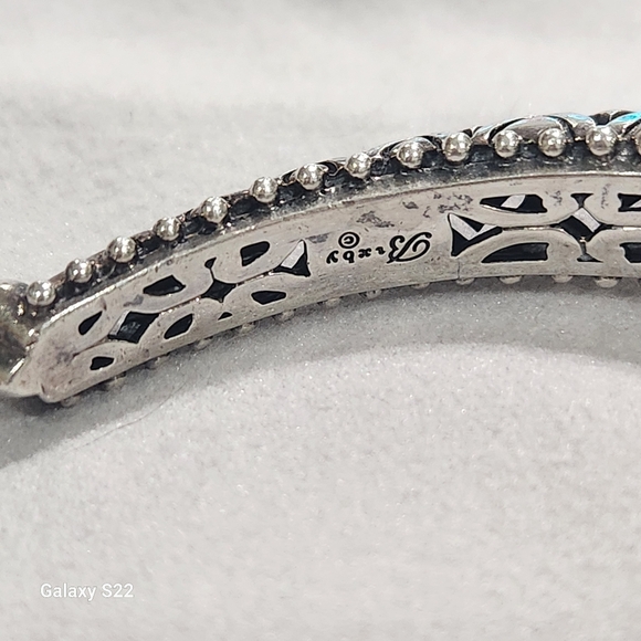 Barbara Bixby Bold .925 Silver, 18k Gold w/ White Topaz Gemstone Hinged Cuff - Picture 7 of 11